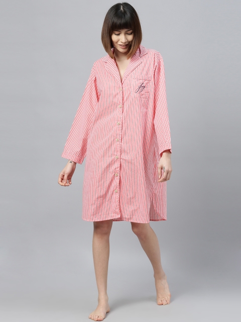 

Chemistry Pink & White Striped Nightdress with Notched Lapel Collar