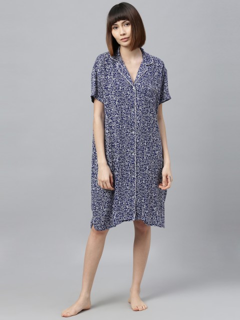

Chemistry Navy Blue & White Floral Print Sleep Shirt