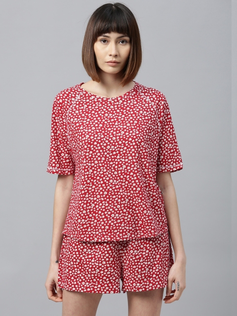 

Chemistry Women Red & White Floral Printed Night Suit