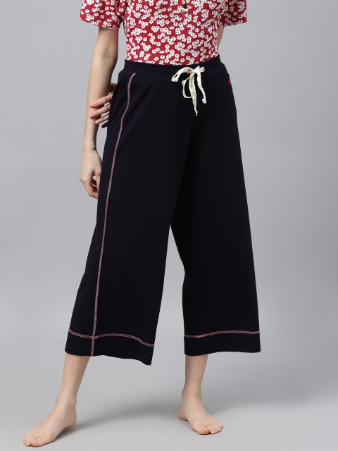 

Chemistry Woman's Navy Blue Solid Cropped Pyjamas