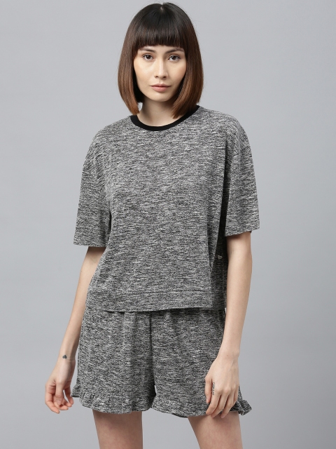 

Chemistry Women 2 Pc Grey Melange Solid Night Suit Set