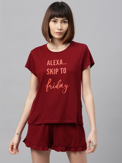 

Chemistry Women Maroon Printed Night suit