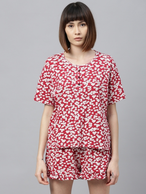 

Chemistry Women Red & White Printed Night Suit