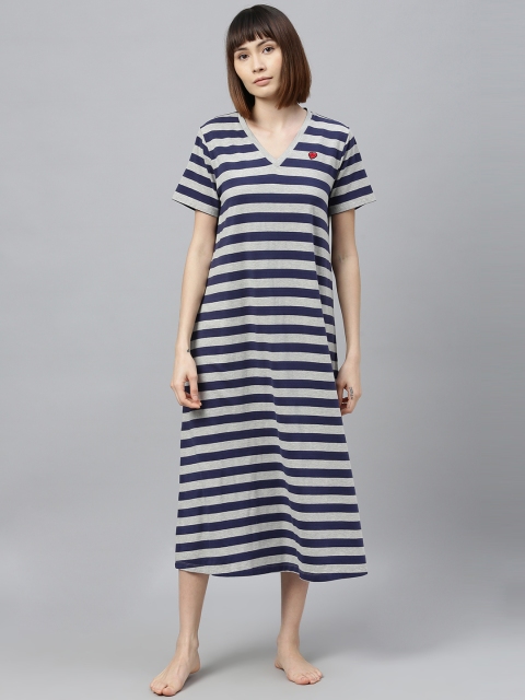 

Chemistry Navy Blue & Grey Striped V-Neck Nightdress