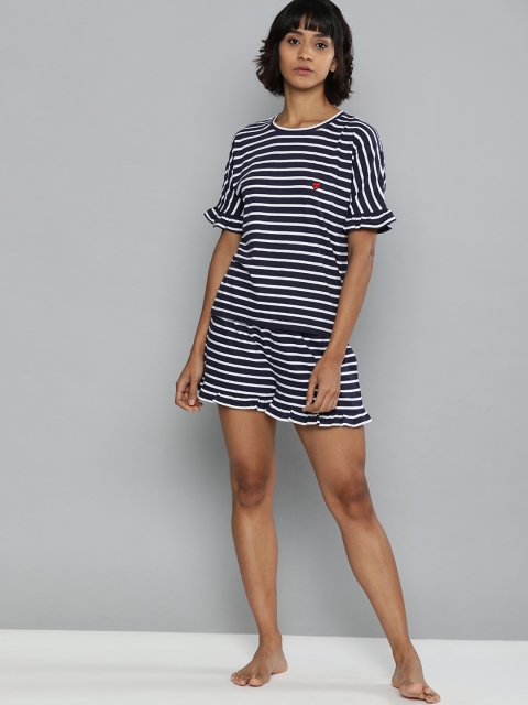 

Chemistry Women Navy Blue & White Striped Night suit