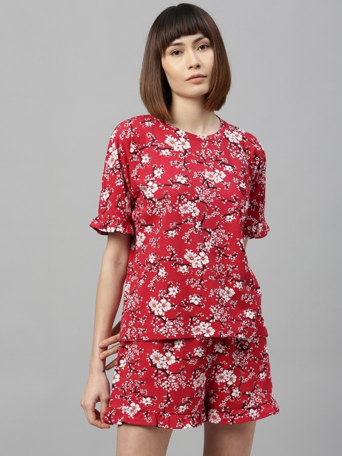 

Chemistry Women Red & White Floral Printed Night Suit