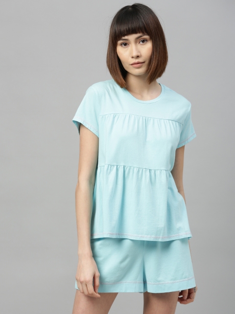 

Chemistry Women Turquoise Blue Solid Night suit