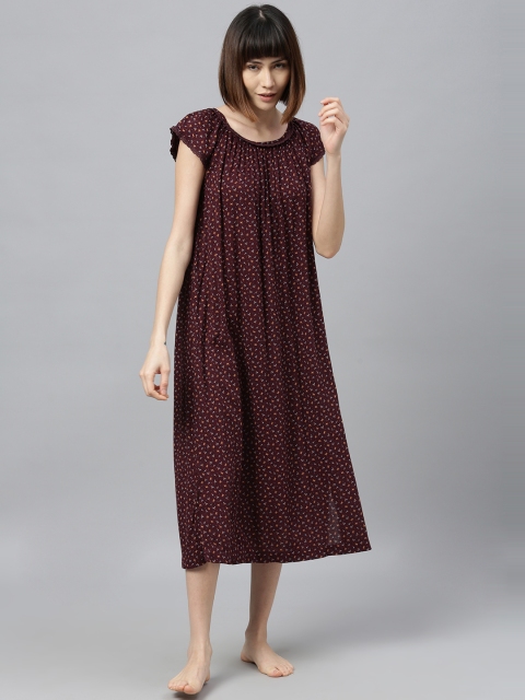 

Chemistry Burgundy & Mustard Yellow Ditsy Floral Printed Nightdress