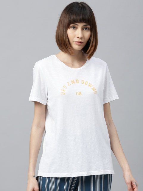 

Chemistry Women White Printed Round Neck Lounge T-Shirt