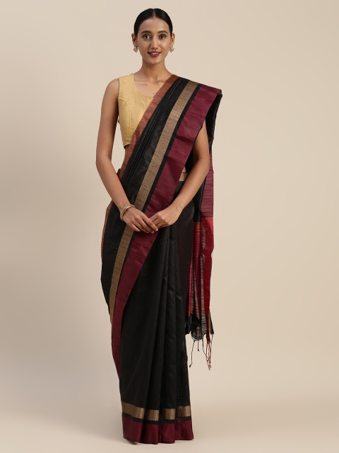 

Indian Women Black Solid Cotton Blend Saree