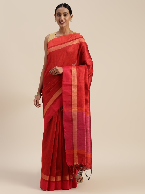 

Indian Women Red Solid Cotton Blend Saree