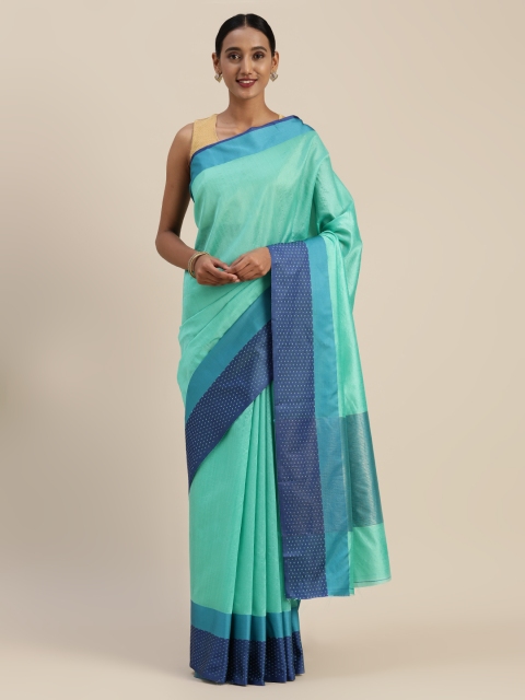 

Indian Women Green Solid Cotton Blend Saree