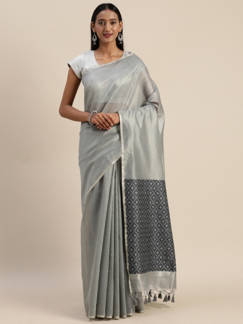 

Indian Women Grey Solid Silk Cotton Saree