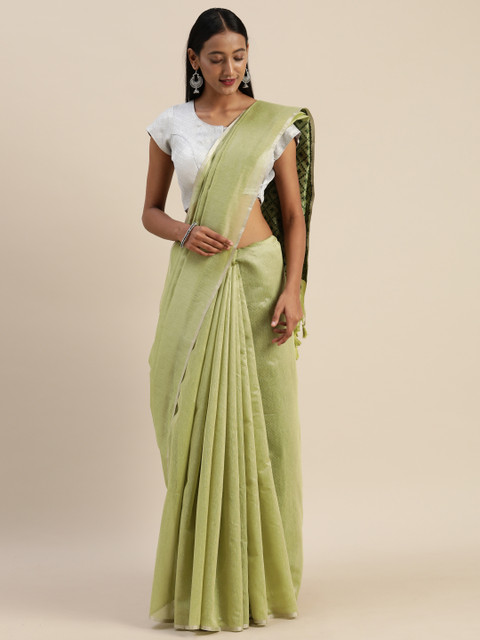 

Indian Women Sea Green Solid Silk Cotton Saree