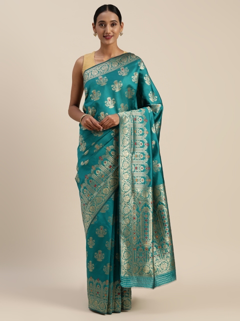 

Indian Women Green & Gold-Toned Poly Silk Woven Design Saree