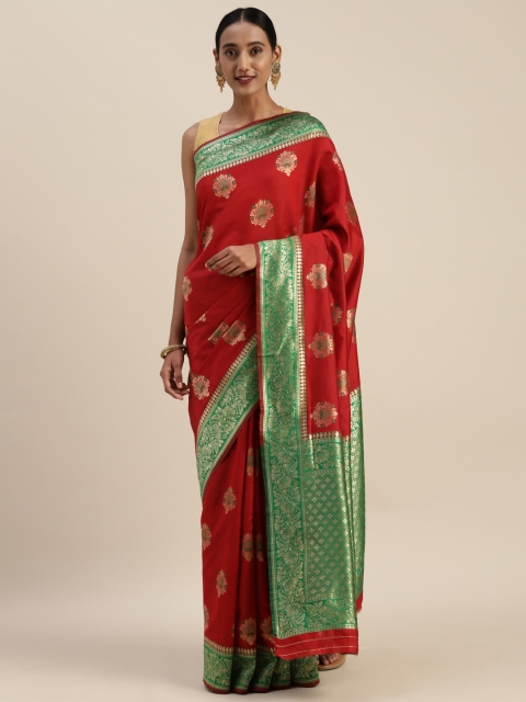 

Indian Women Red & Gold-Toned Poly Silk Woven Design Saree
