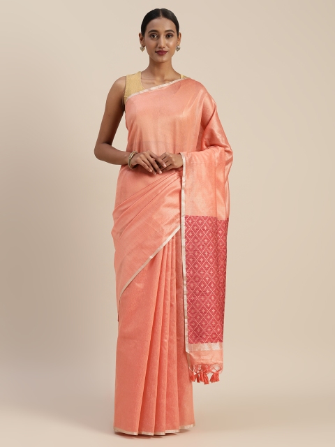 

Indian Women Pink & Maroon Silk Cotton Solid Saree