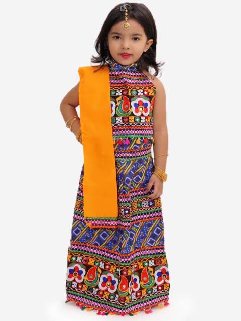 

KID1 Girls Blue & Yellow Embroidered Ready to Wear Lehenga & Blouse with Dupatta