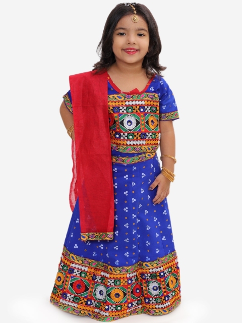 

KID1 Girls Blue & Red Kutch Embroidered Bandhani Ready to Wear Lehenga Set