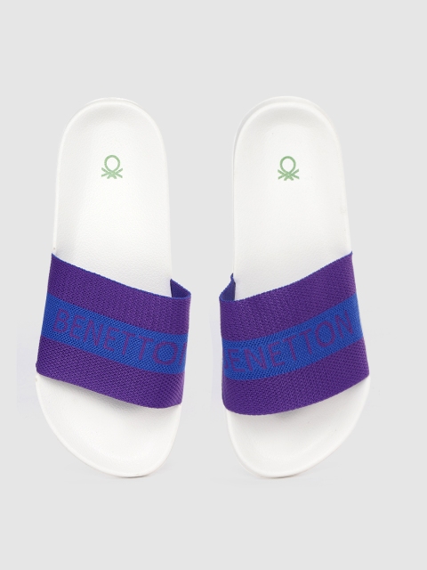 

United Colors of Benetton Men Purple & White Striped Sliders