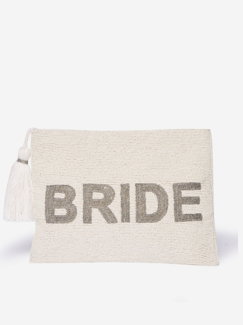 

DOROTHY PERKINS Off-White & Silver-Toned Beaded Purse
