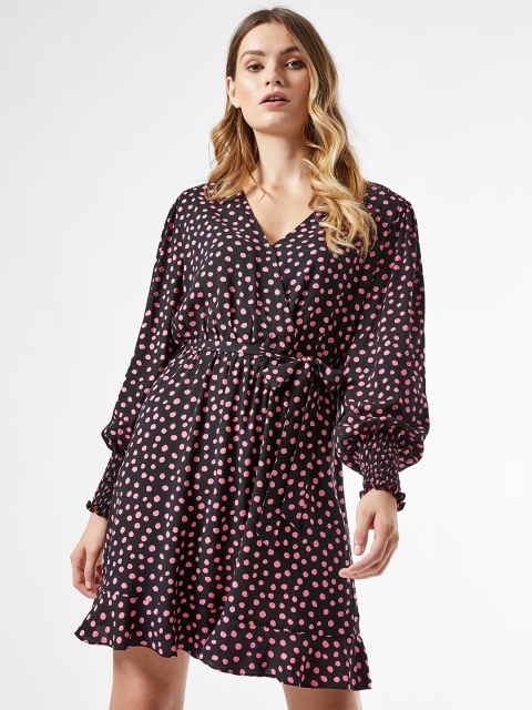 

DOROTHY PERKINS Women Black & Pink Printed Wrap Dress