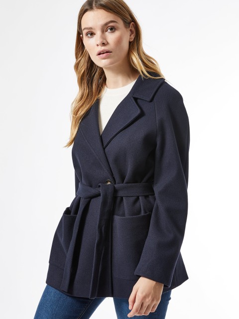 

DOROTHY PERKINS Women Navy Blue Solid Wrap Coat