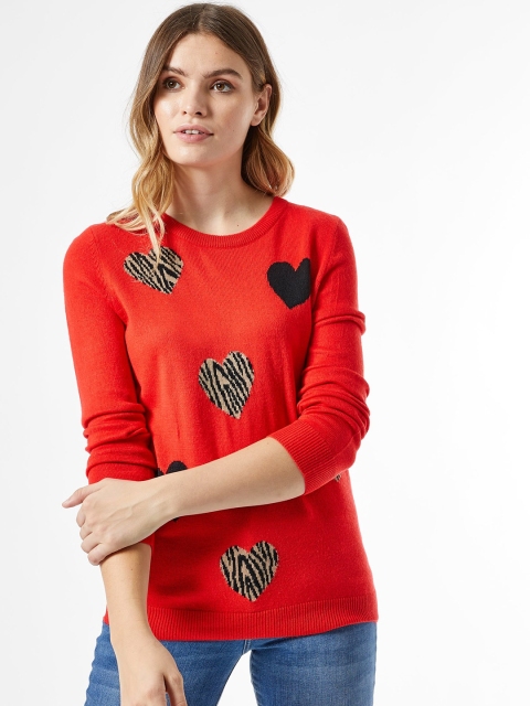 

DOROTHY PERKINS Women Red & Black Self Design Pullover Sweater