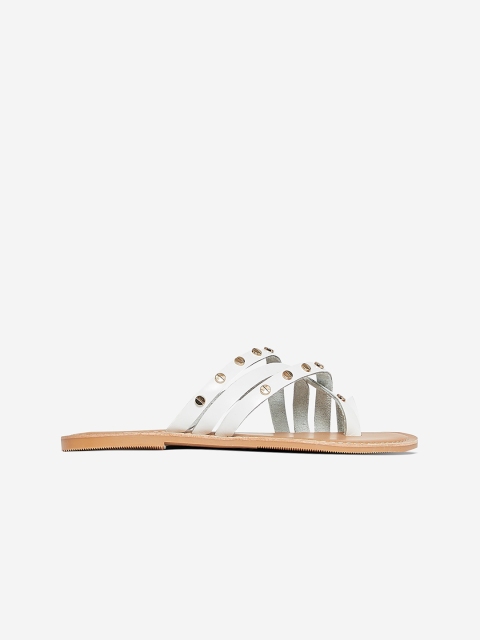 

DOROTHY PERKINS Women White Studded Leather One Toe Flats