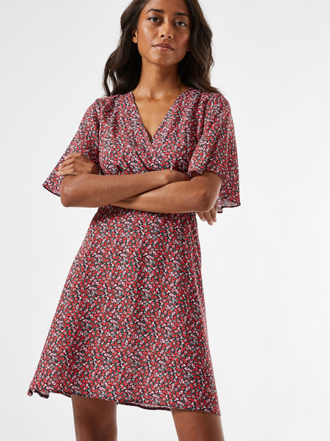 

DOROTHY PERKINS Women Red & White Petite Floral Printed Wrap Dress