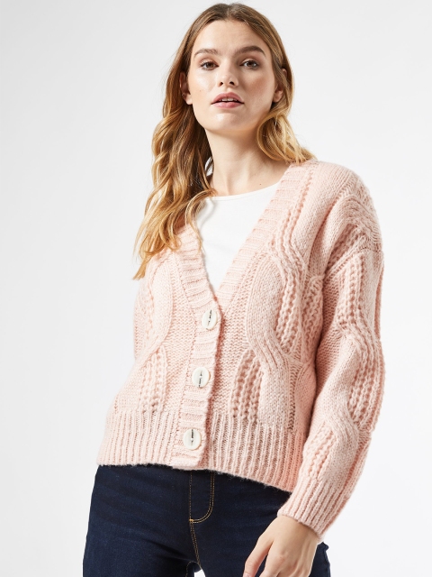 

DOROTHY PERKINS Women Peach-Coloured Self Design Cardigan