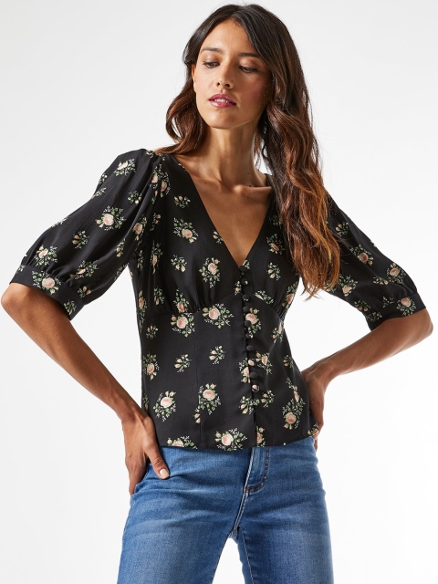 

DOROTHY PERKINS Women Black & Pink Floral Print Empire Top
