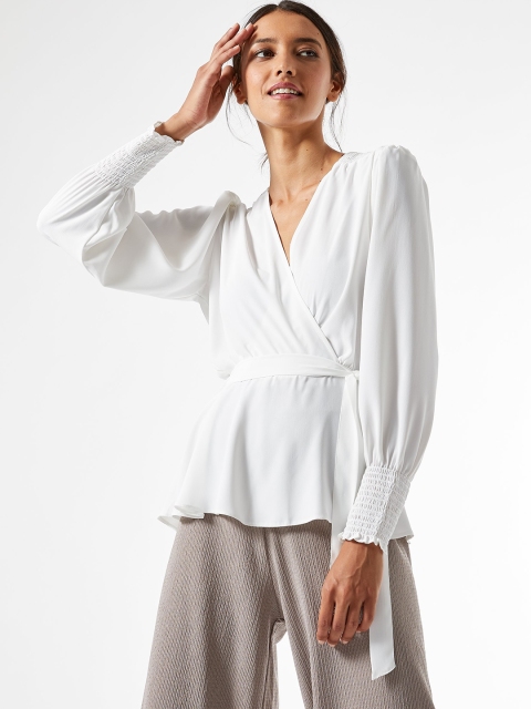 

DOROTHY PERKINS Women White Solid Wrap Top