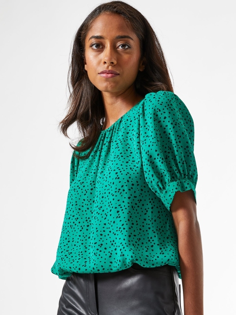 

DOROTHY PERKINS Petite Women Green & Black Printed Blouson Top