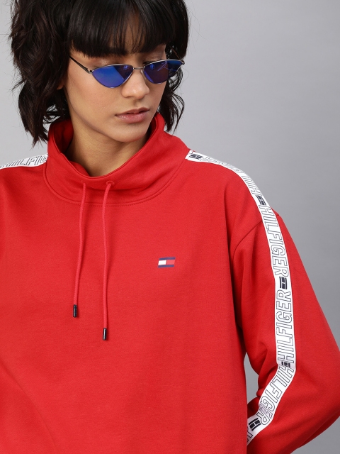 

Tommy Hilfiger Women Red Solid Sweatshirt with Side Stripes