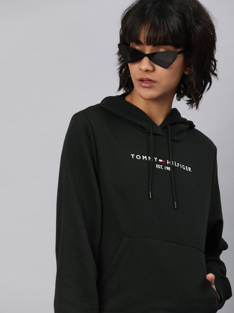 

Tommy Hilfiger Women Black Embroidered Hooded Sweatshirt
