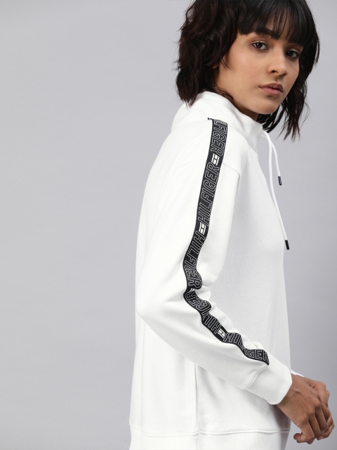 

Tommy Hilfiger Women White Solid Sweatshirt with Side Stripes