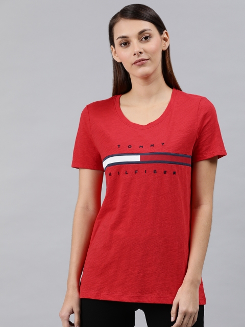 

Tommy Hilfiger Women Red Printed Round Neck T-shirt