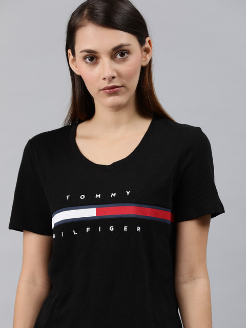 

Tommy Hilfiger Women Black Printed Round Neck T-shirt