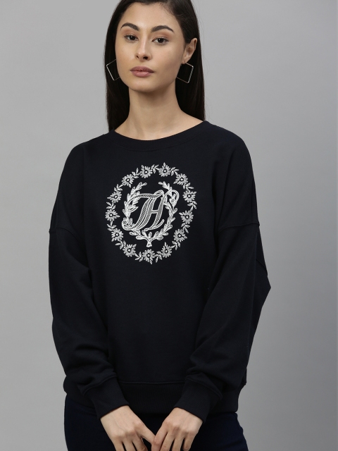 

Tommy Hilfiger Women Navy Blue Printed Round Neck Sweatshirt