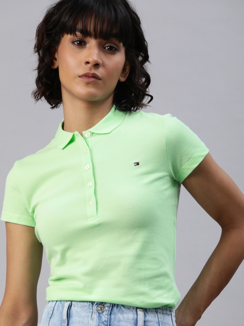 

Tommy Hilfiger Women Green Solid Slim Fit Polo Collar T-shirt