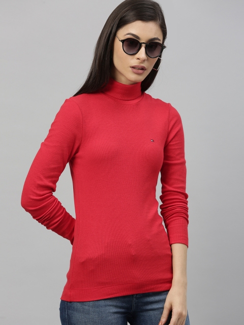 

Tommy Hilfiger Women Red Solid Turtle Neck T-shirt