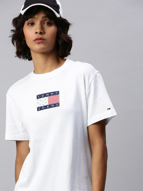 

Tommy Hilfiger Women White Brand Logo Embroidered T-shirt Dress