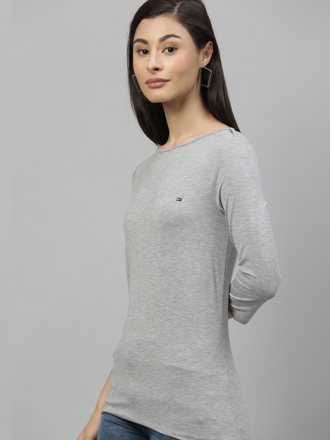 

Tommy Hilfiger Women Grey Melange Solid Boat Neck T-shirt
