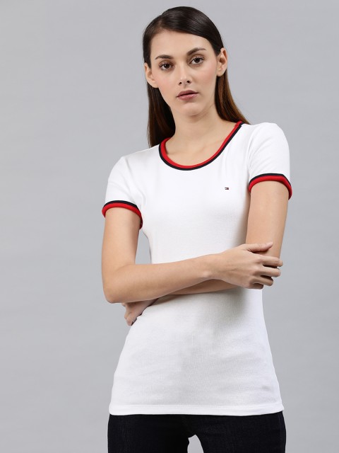

Tommy Hilfiger Women White Solid Round Neck T-shirt