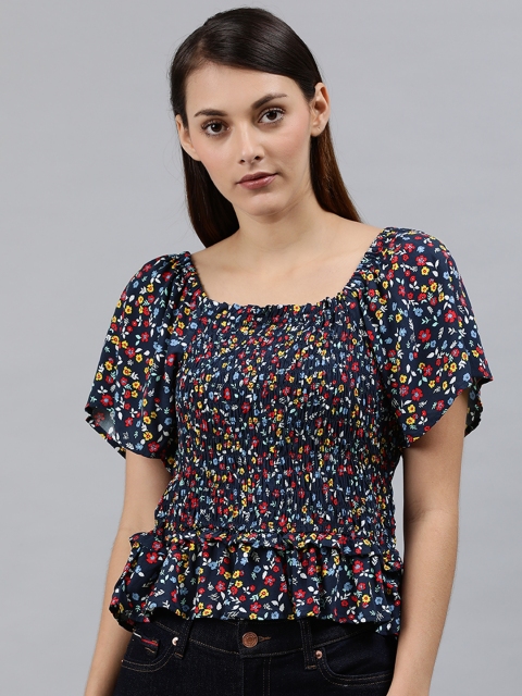 

Tommy Hilfiger Women Navy Blue & Red Floral Printed Peplum Top