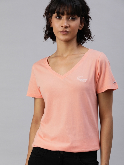 

Tommy Hilfiger Women Peach-Coloured Printed V-Neck T-shirt