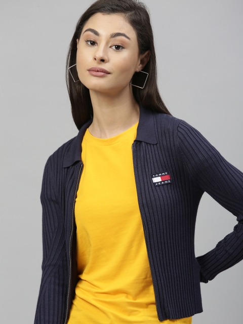 

Tommy Hilfiger Women Navy Blue Ribbed Cardigan Sweater