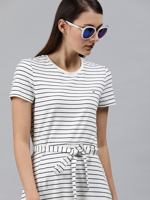 

Tommy Hilfiger Women White & Navy Blue Striped A-Line Dress