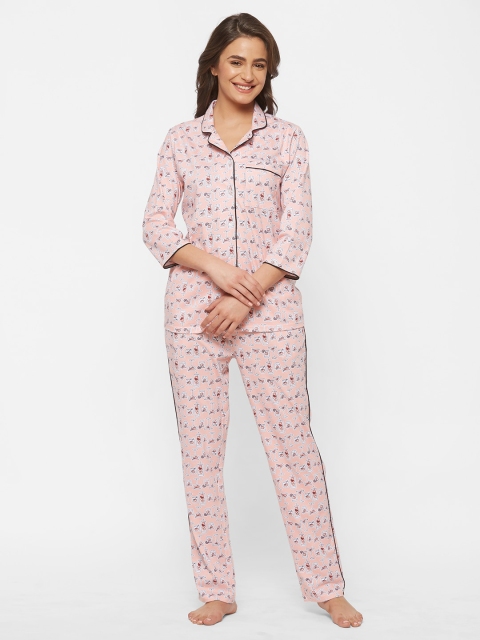 

Mystere Paris Women Pink Printed Night suit